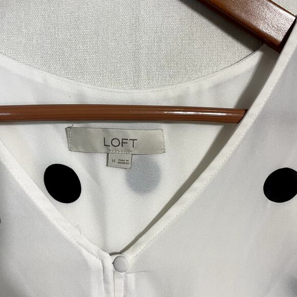 LOFT Black White Polka Dot Tie-Front Button Down Blouse - Size M - Picture 4 of 7